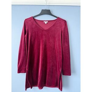 Pure Jill Velvet V Neck Long Sleeve Tunic Burgundy Size Small Stretchy